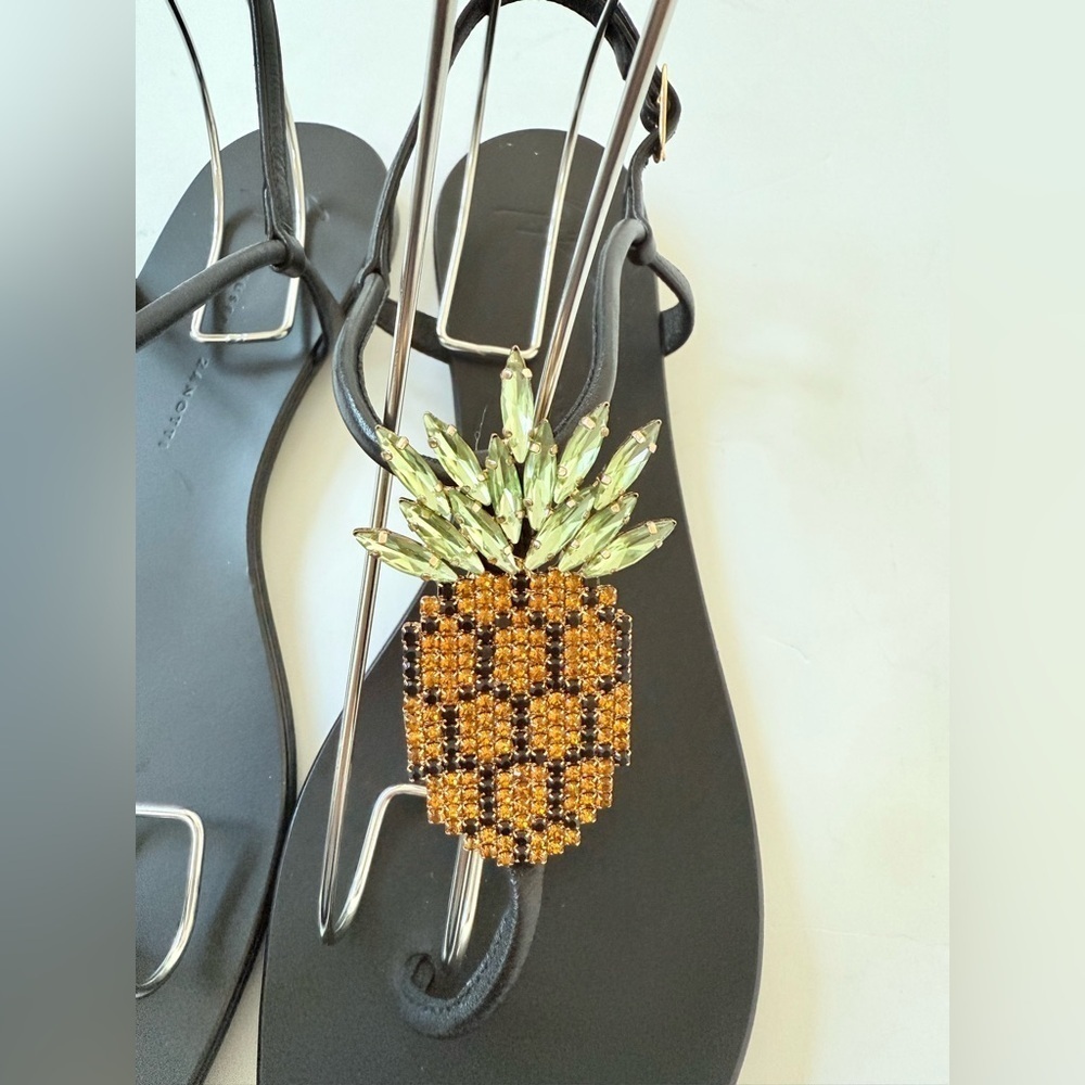 Giuseppe Zanotti Black leather Embellished Pineapple Flat thong Sandals EU 38 - Picture 5 of 11